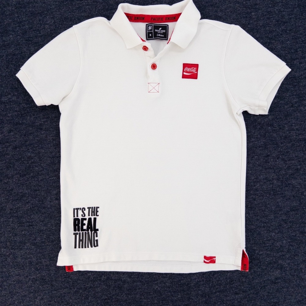 Pacific Union Coca-Cola Polo Shirt Mens Size M White Graphic Excellent